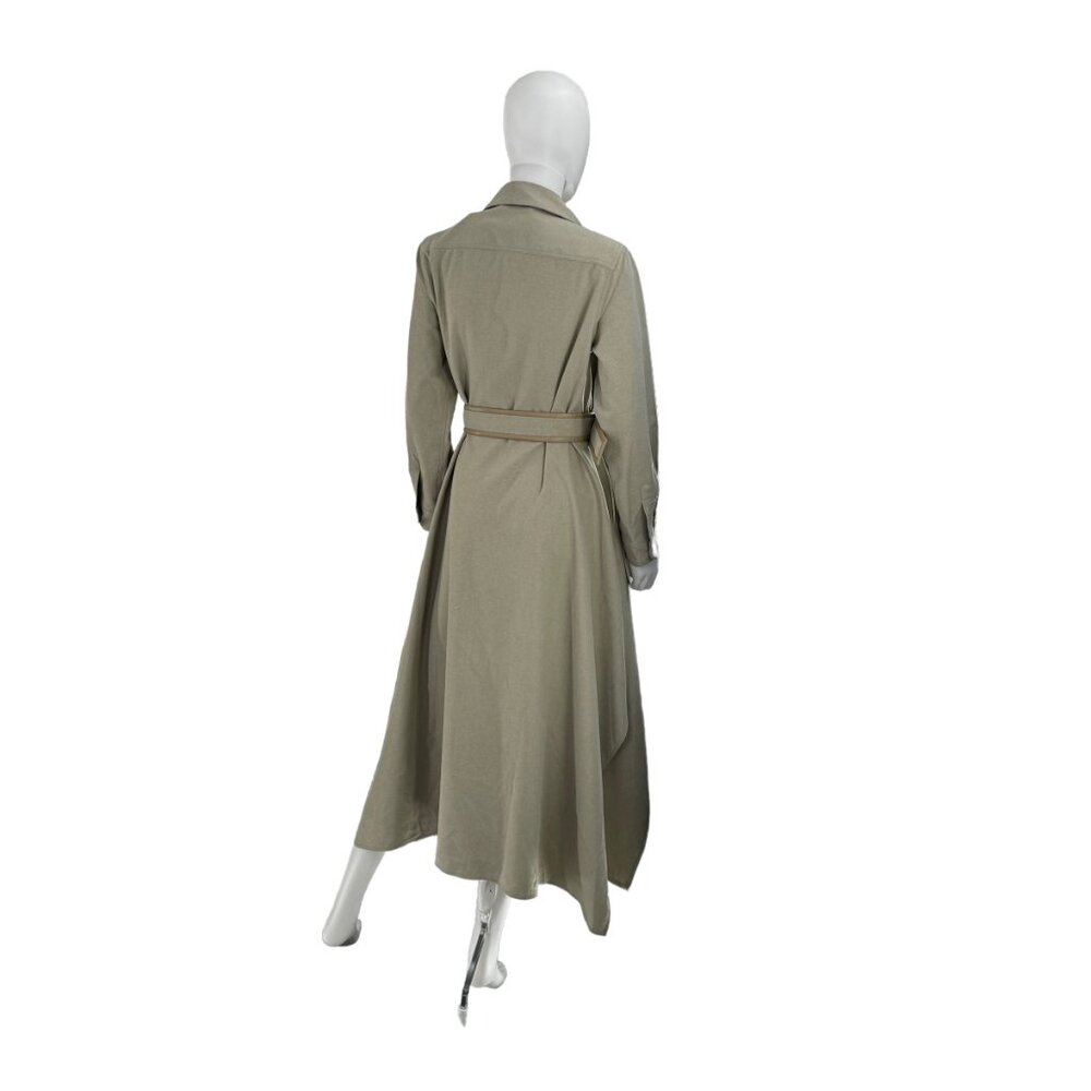 Tuckernuck NEW Sage Green Faux Leather Trim Collared Maxi Dress Size M - Picture 8 of 13